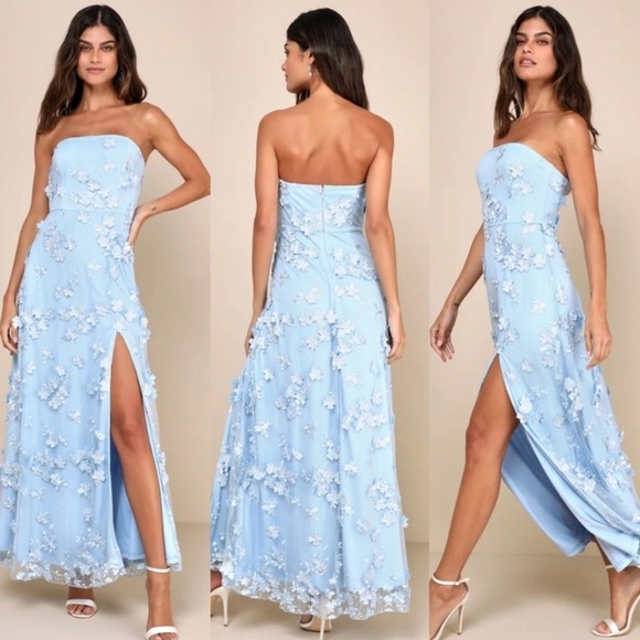 Lulus Rare Presence Powder Blue 3D Floral Embroidered Prom, Bridesmaids Dress - Picture 2 of 9
